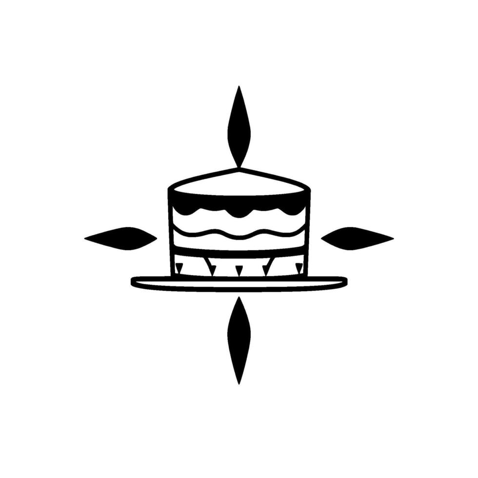 Simple Black and White Symbolic A CakeLike with LeafShaped Accents in a Symmetrical Composition. vector