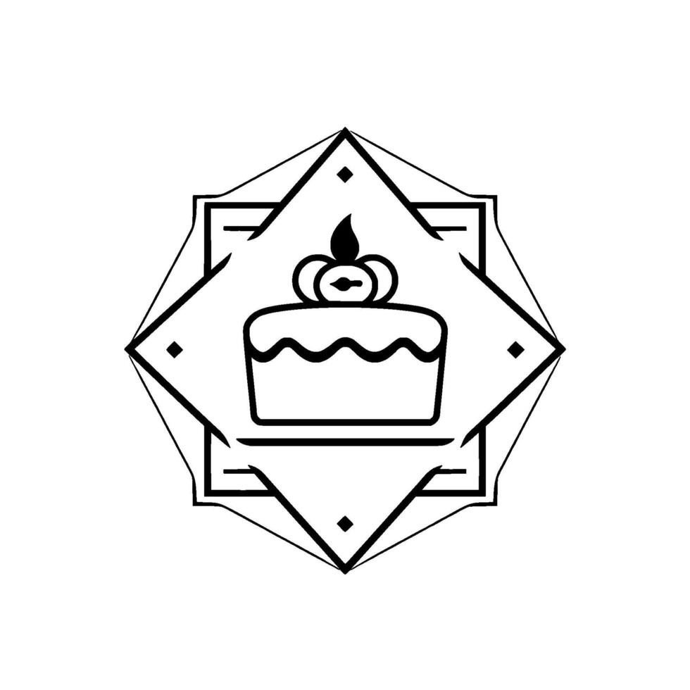 Elegant Black and Gold Cake within a Geometric Frame, Minimalist, Celebration Theme. vector