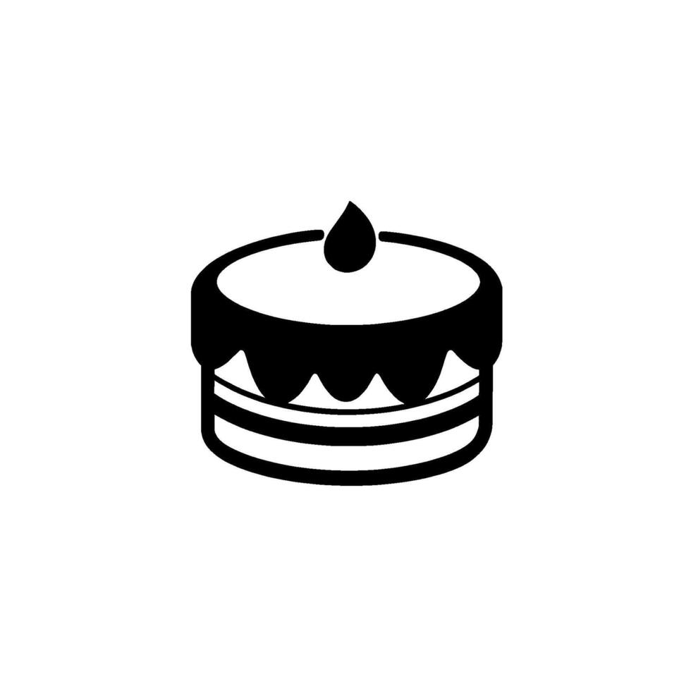 Minimalist, black and white illustration of a twolayered cake with a dripped icing effect and topped with a single drop shape. vector
