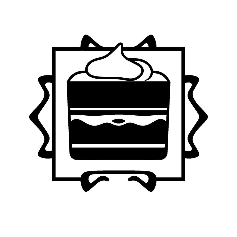 Elegant, Black and White Cake , Layered With Creamy Topping, Framed with Decorative Border, Dessert. vector
