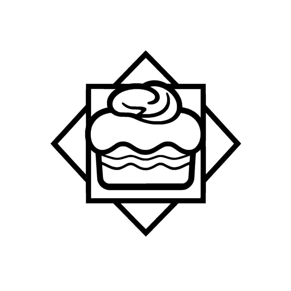 Minimalist Black and White Cupcake in a Square and Diamond Frame, Perfect for Bakery or Dessert Shop Branding. vector