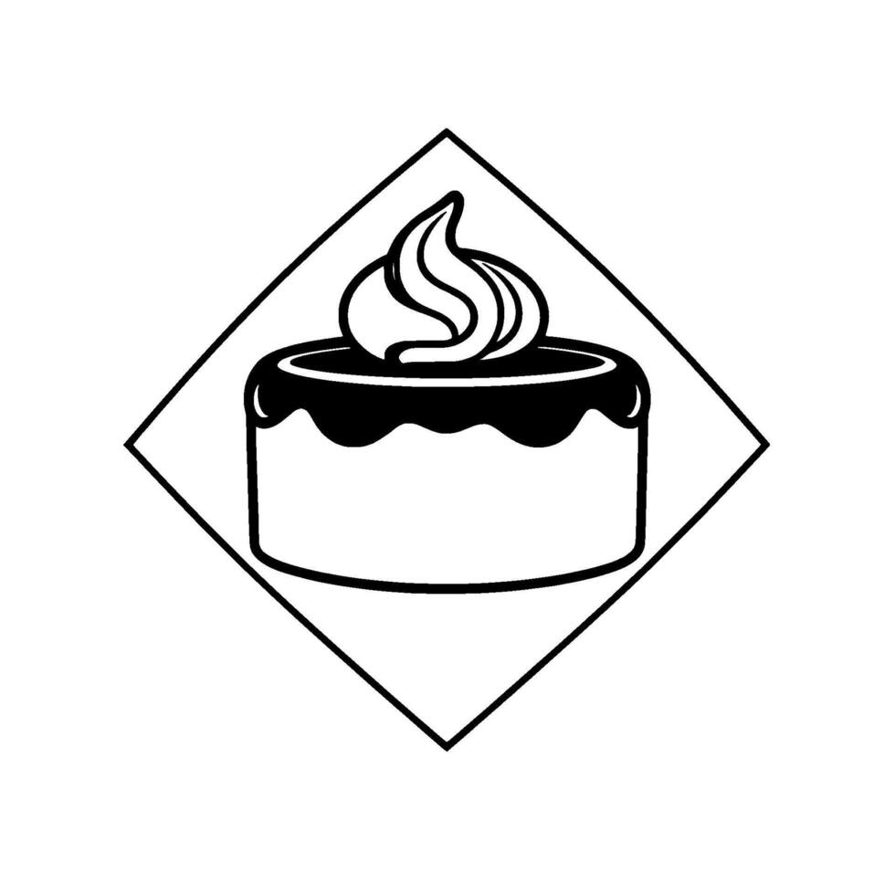 Minimalist Black and White Cake within a Diamond Frame A Simple, Elegant Dessert Illustration. vector