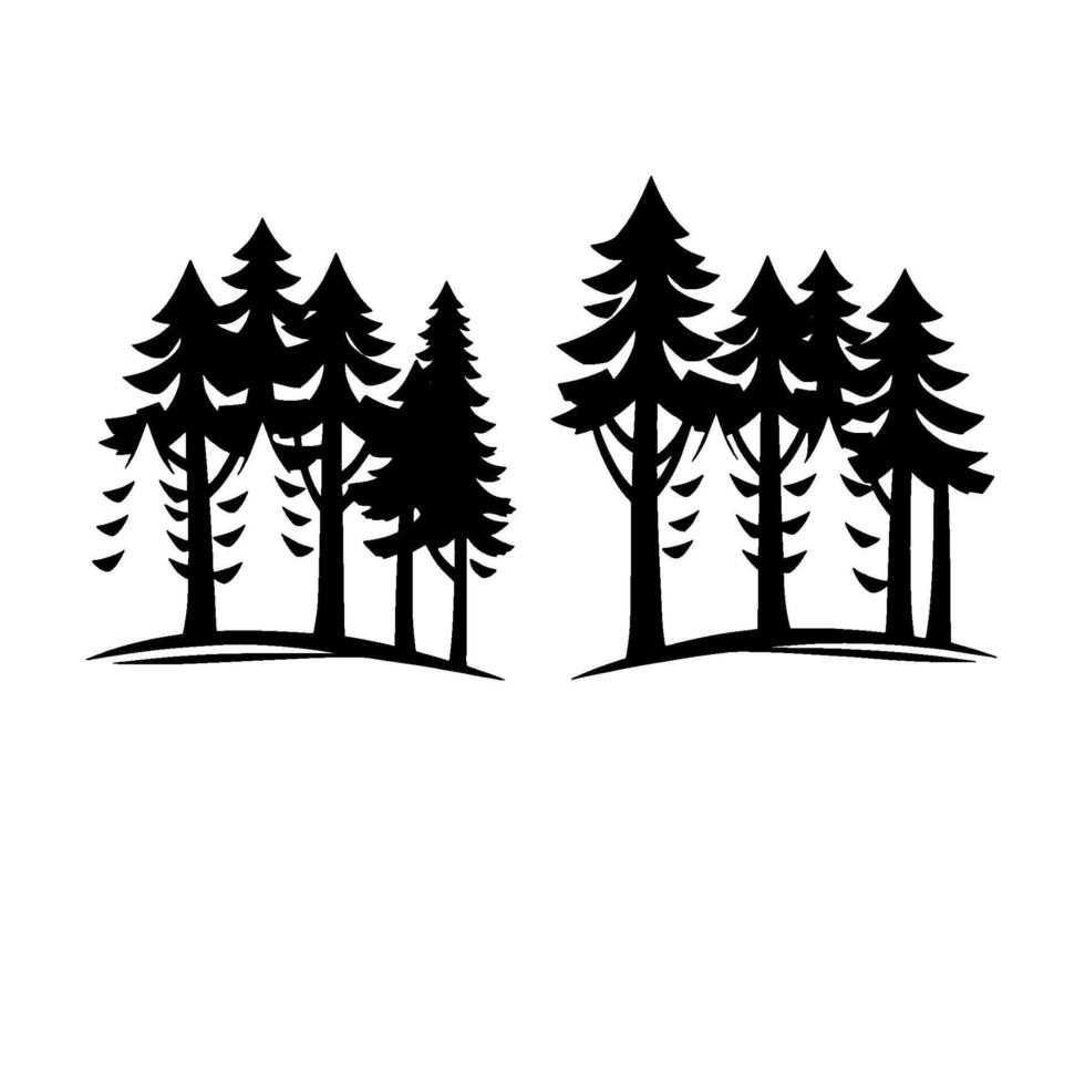 Silhouetted Pine Forest Clusters on White Background, Simple for Nature and Outdoor Themes. vector