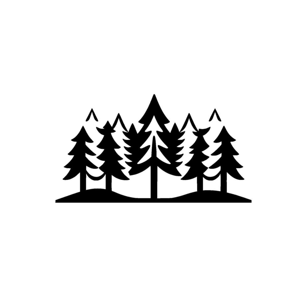 Silhouette of a Forest A black and white minimalist image of evergreen trees on a slightly curved base, evoking natures calmness and serene beauty. vector