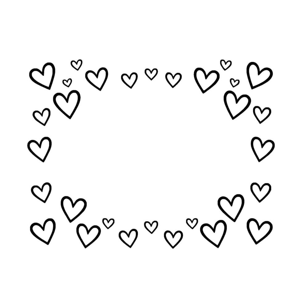 Handdrawn Black Hearts Frame on White Background Decorative for Valentines Day, Lovethemed Cards, Invitations, and vector
