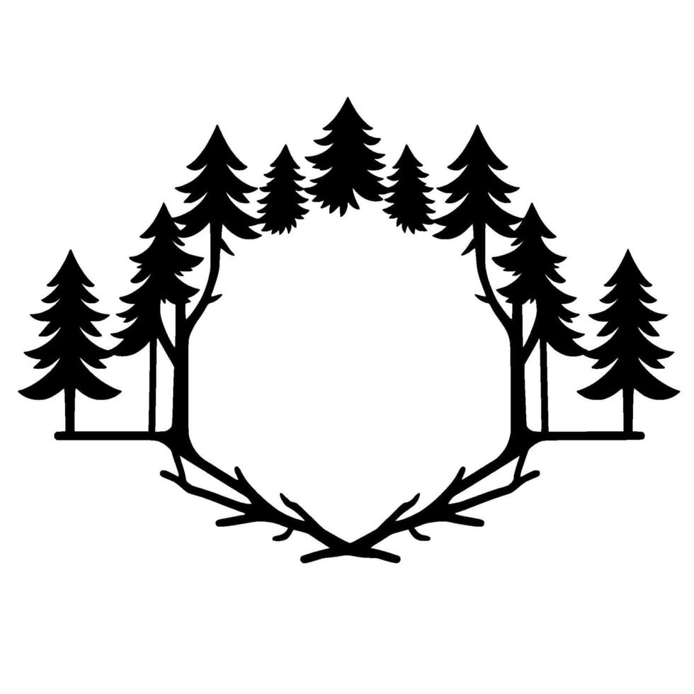 Black and White ForestFramed Diamond Shape Stylized Trees Forming a NatureInspired Border with Empty Center. vector