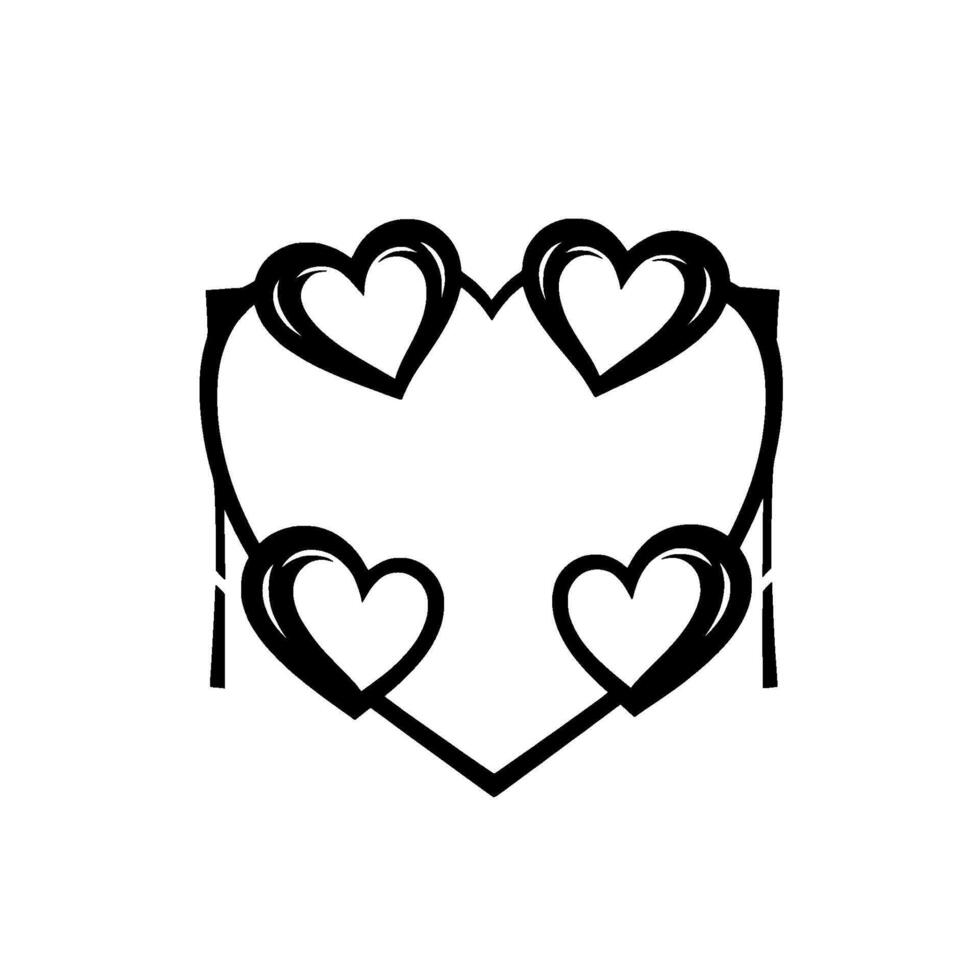 Minimalist Black and White Heart Composition with Four Interconnected Hearts, Symbolic of Love and Unity, against a White Backdrop. vector