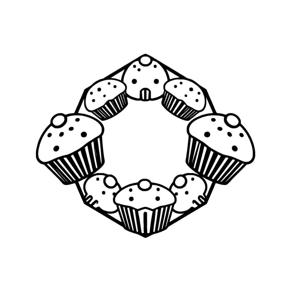 Black and White DiamondShaped Arrangement of Cupcakes with a Modern, Minimalist Line Art Style on a Clean White Background. vector
