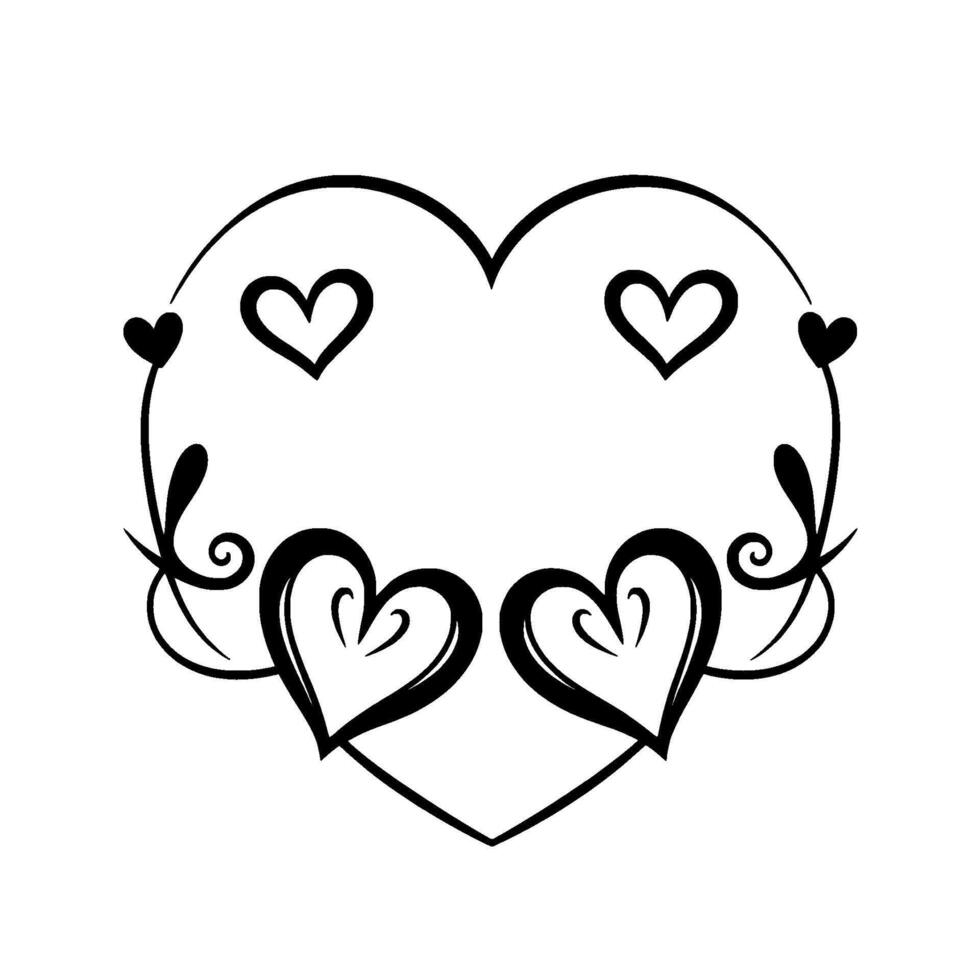 Elegant Black and White HeartShaped Frame with Floral Accents and Decorative Swirls, Perfect for LoveThemed Designs. vector
