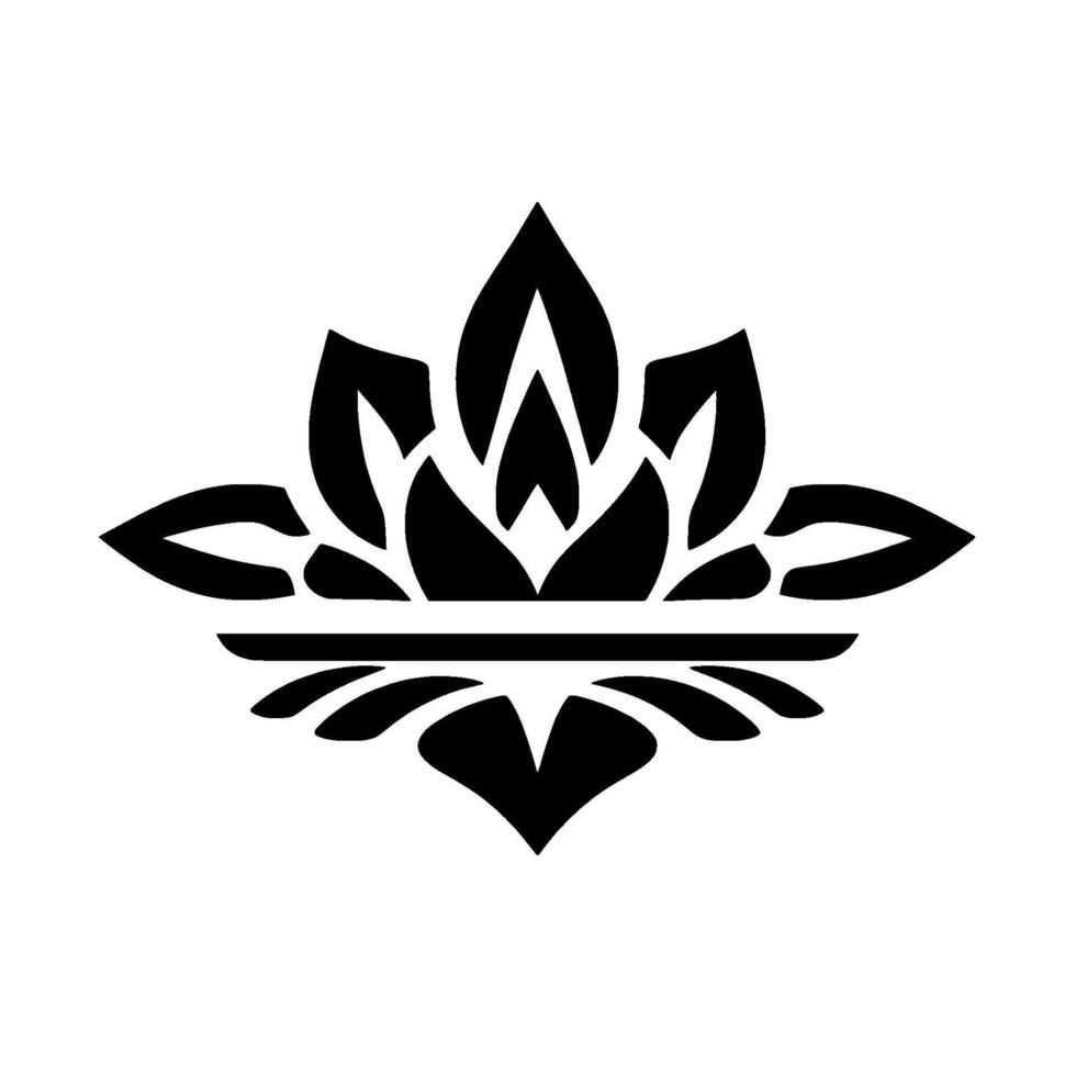 Symmetrical Black Lotus Blossom on White Background, Minimalist , Symbol of Purity and Enlightenment. vector