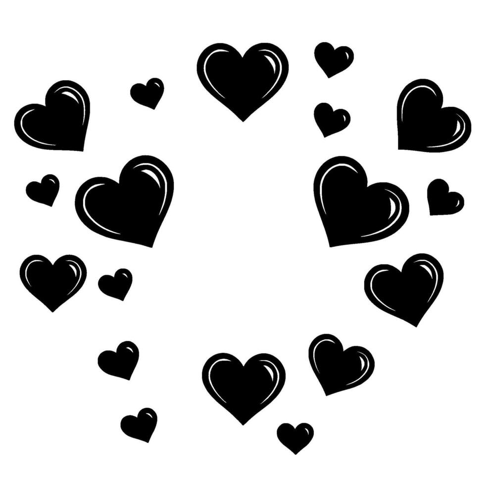 Stylized Black Hearts Forming a Circle Against a White Backdrop, Showcasing Love and Romantic Symbolism. vector