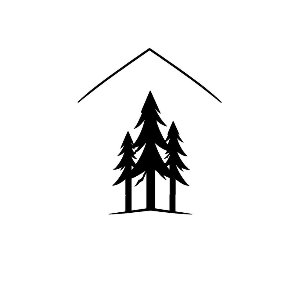Minimalist featuring a trio of stylized evergreen trees under a simple house roof outline, creating a natureinspired, residential concept. vector