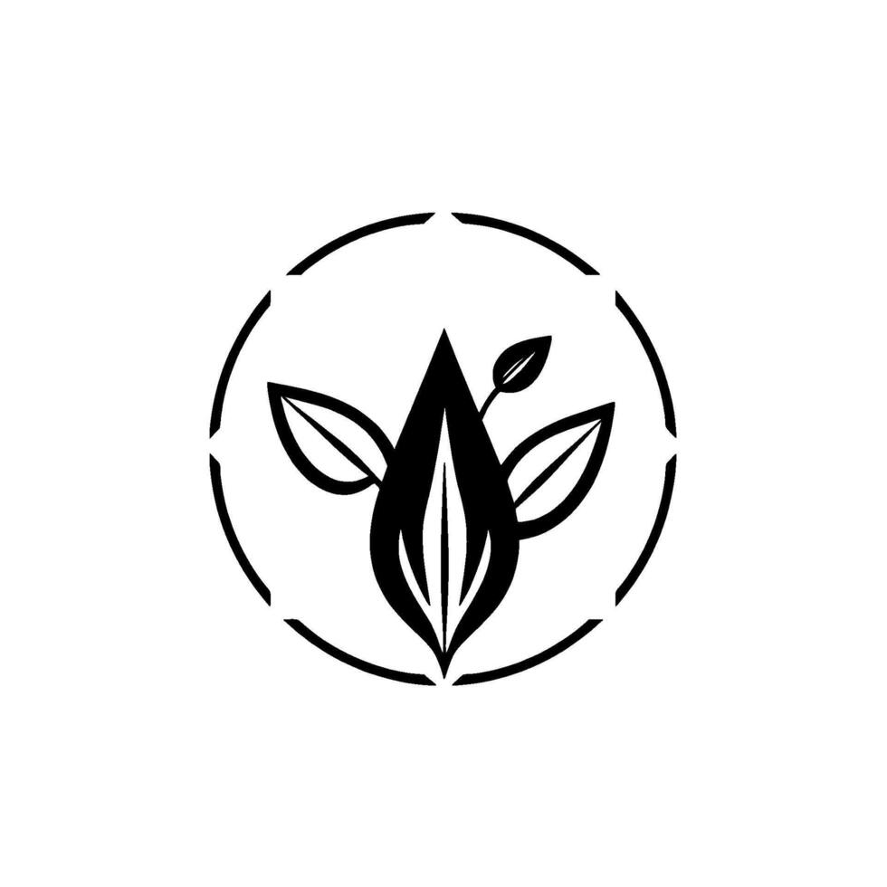 Minimalist Black and White Featuring a PlantLike Symbol within a Circle, Abstract with Leaf Elements vector