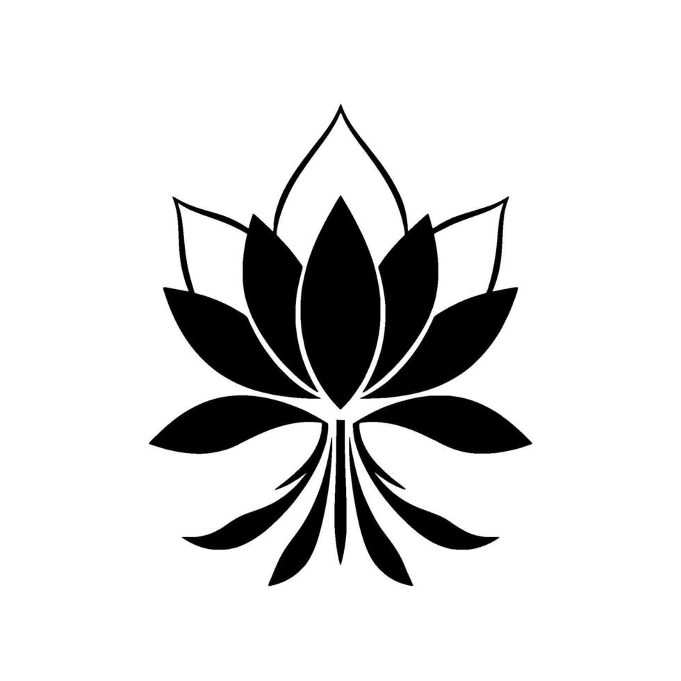 Bold, Minimalist Lotus Illustration in Black and White, Evoking Serenity and Simple Elegance with a Symmetrical . vector