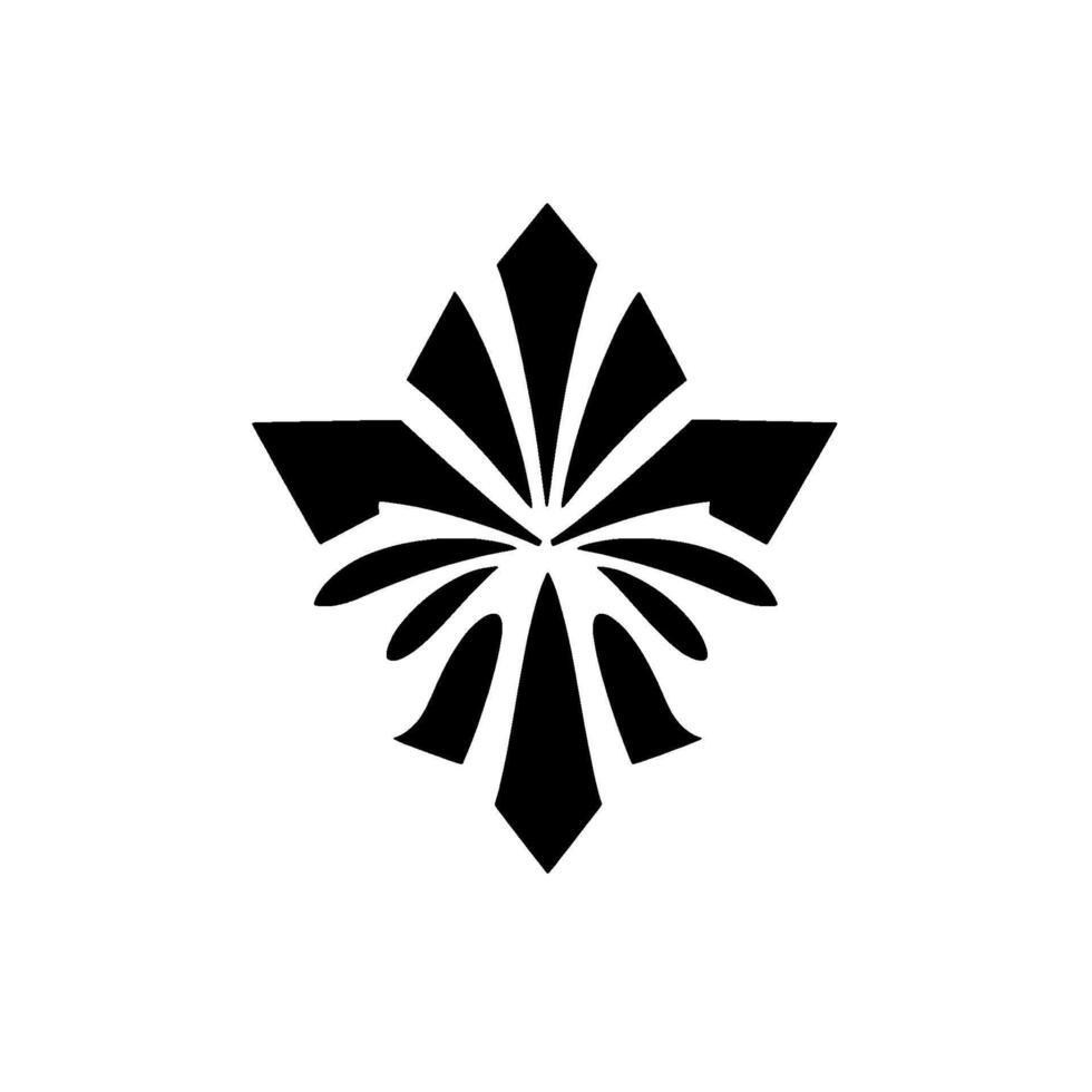 Geometric Black and White Floral Featuring Radial Symmetry, Pointed Petals, and a Modern Minimalist Aesthetic. vector