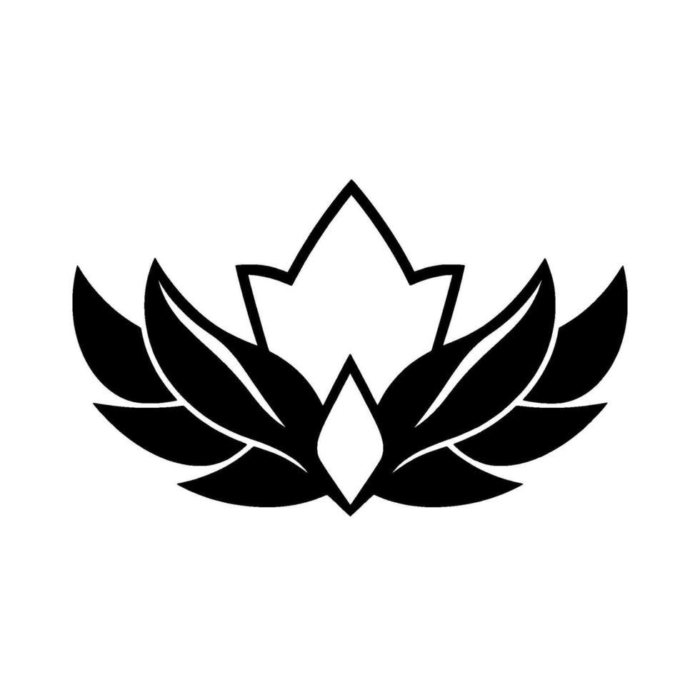 Symmetrical black and white floral emblem featuring a central geometric element within overlapping petallike shapes. vector