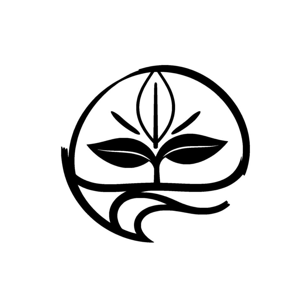 Black and white organic featuring a sprout enclosed in a sketchy, imperfect oval, evoking nature and growth. vector