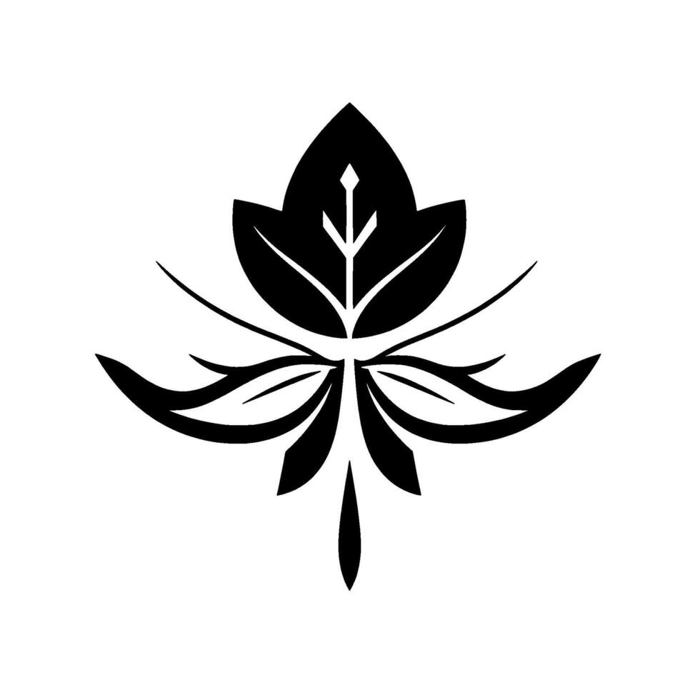 Symmetrical Black White Leaf with Ornate Details A Stylized Floral Emblem on a Clean Background. vector