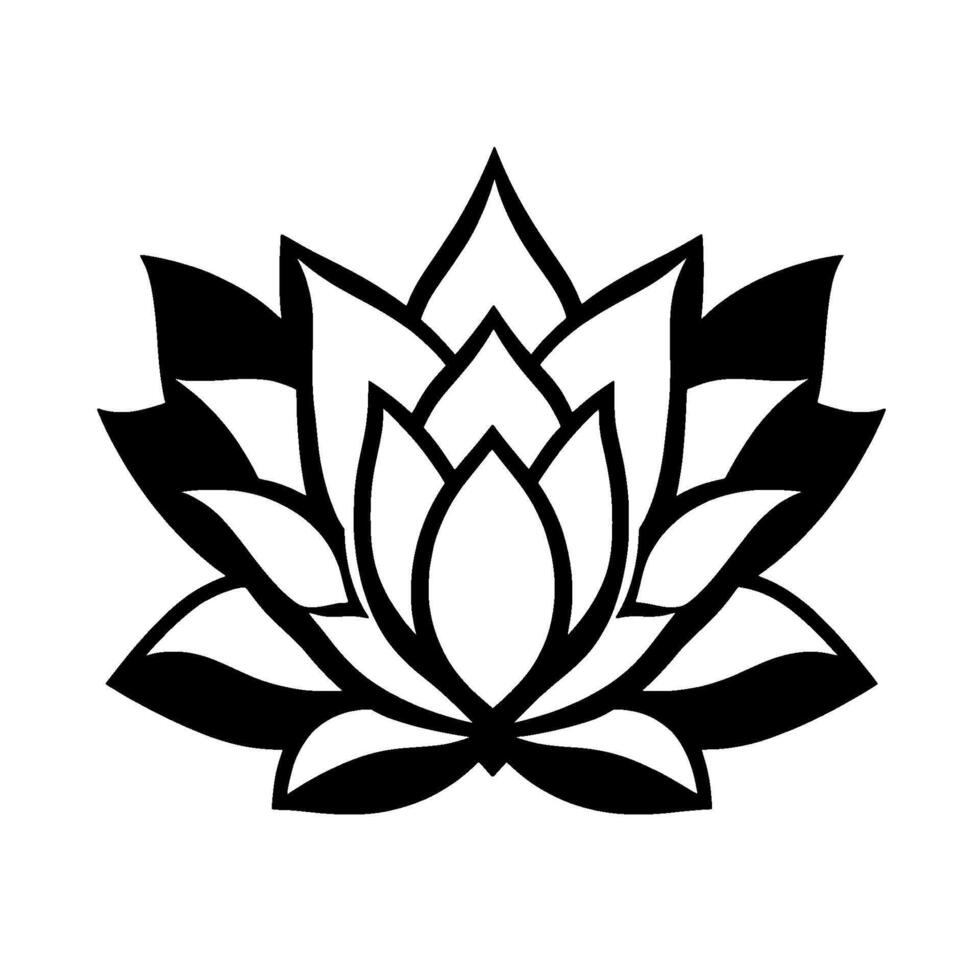 Bold Black and White Lotus Flower, Symmetrical Floral , Isolated on White Background, Spiritual Symbol, Simple and Elegant. vector