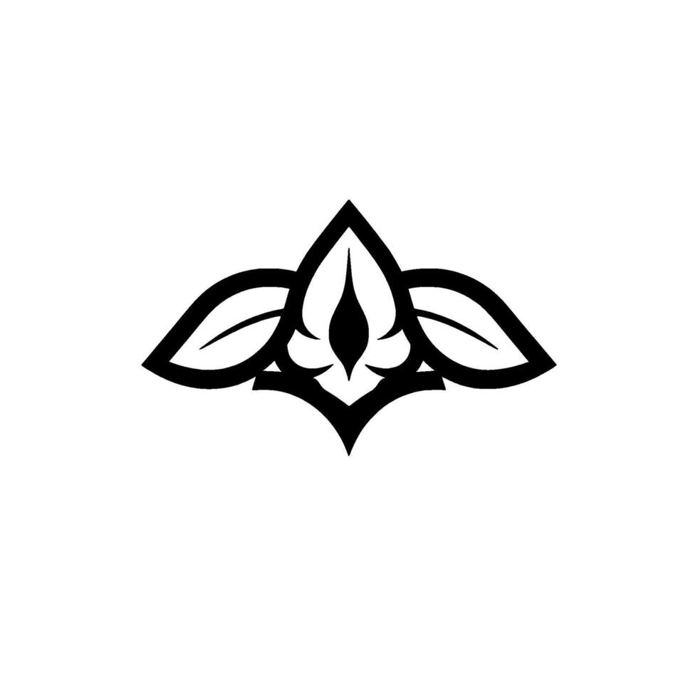 Symmetrical Black and White Floral with Bold Outlines, Centered on a White Background. vector