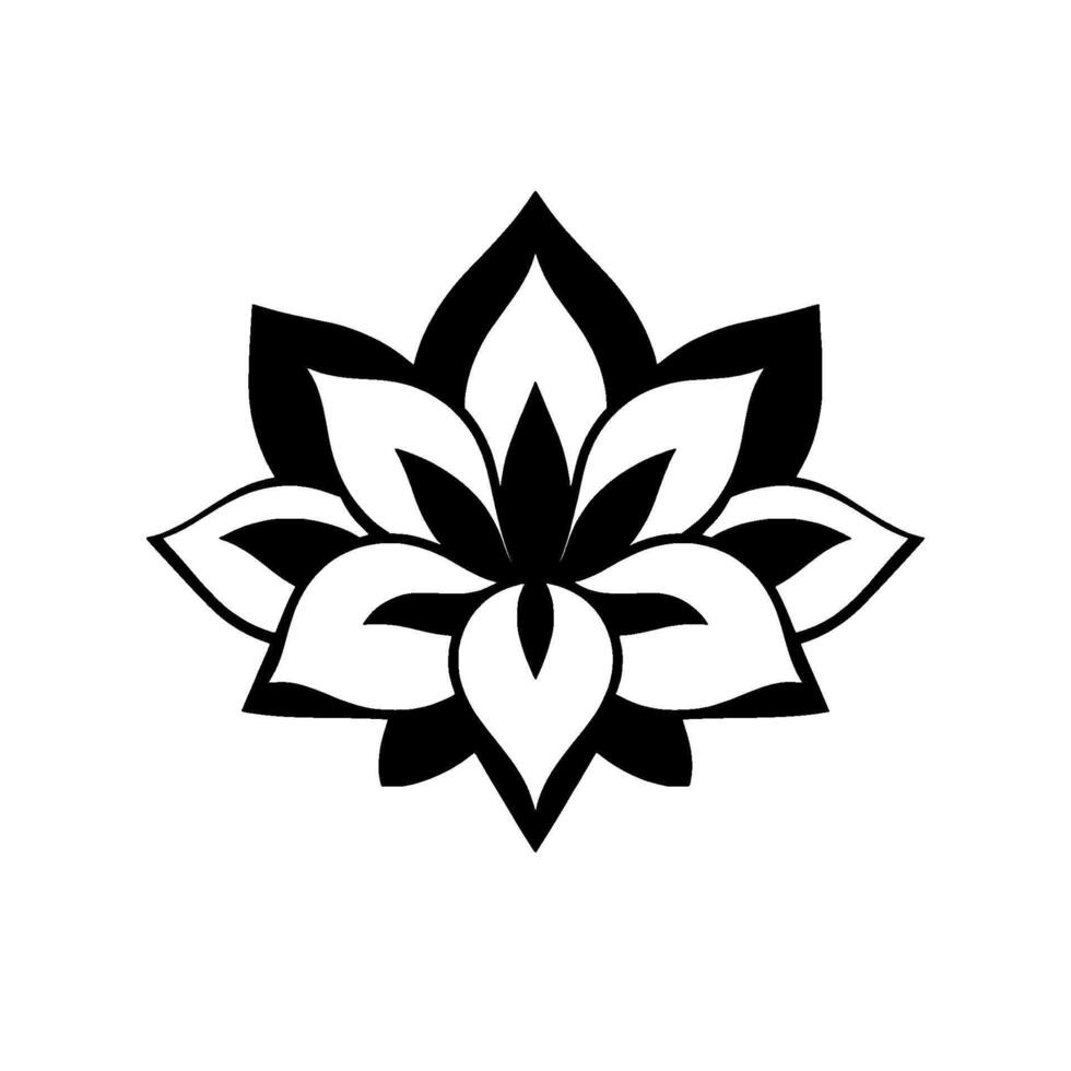 Striking Black and White Lotus Flower, Geometric , Symmetrical , Isolated on White, Minimalist Aesthetic. vector