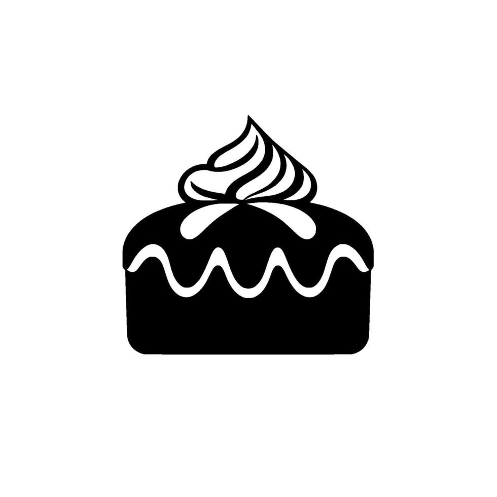 Elegant, minimalist monochrome illustration of a square cake with whipped cream, decorative and a simple white background. vector