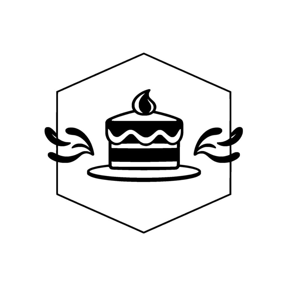 Minimalist Black and White Cake with a Flame Topper within a Hexagon Frame, Featuring Decorative Swirls vector