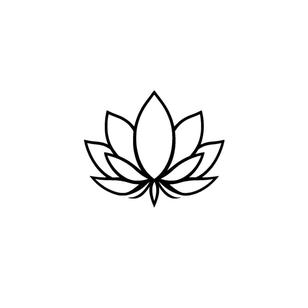 Simple Black and White Illustration of a Lotus Flower, Symbolizing Purity, Peace, and Enlightenment on a White Backdrop. vector