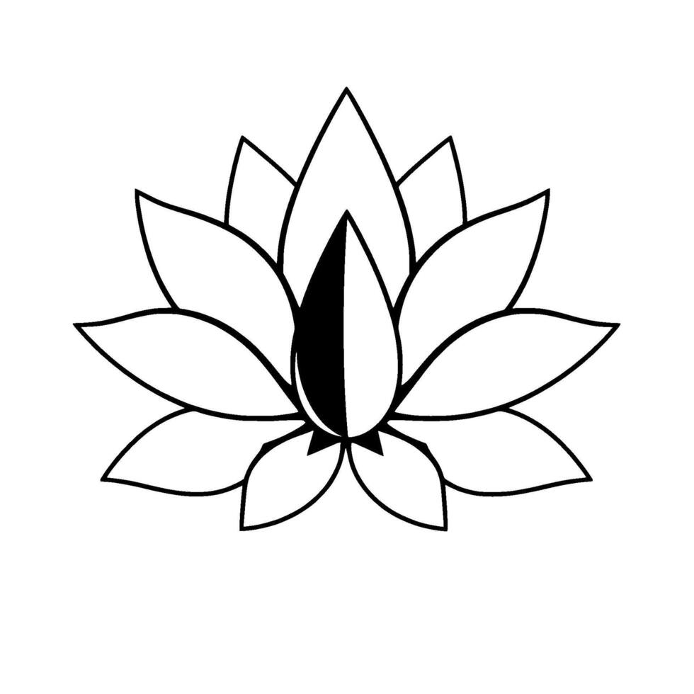 Minimalist Black and White Illustration of a Lotus Flower with Grayscale Shading on Central Petal, Simple Elegant vector