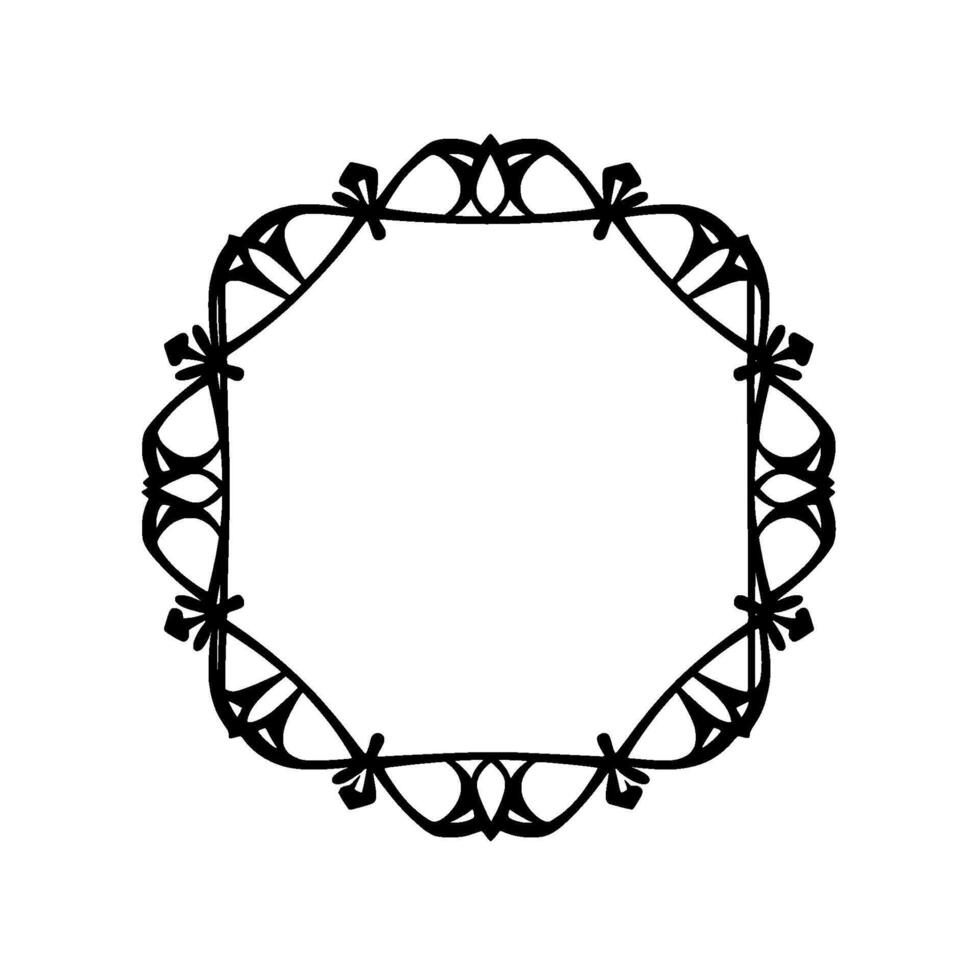 Octagonal Black Decorative Frame with Detailed Arcs and Ornamentation on White Background, Isolated. vector