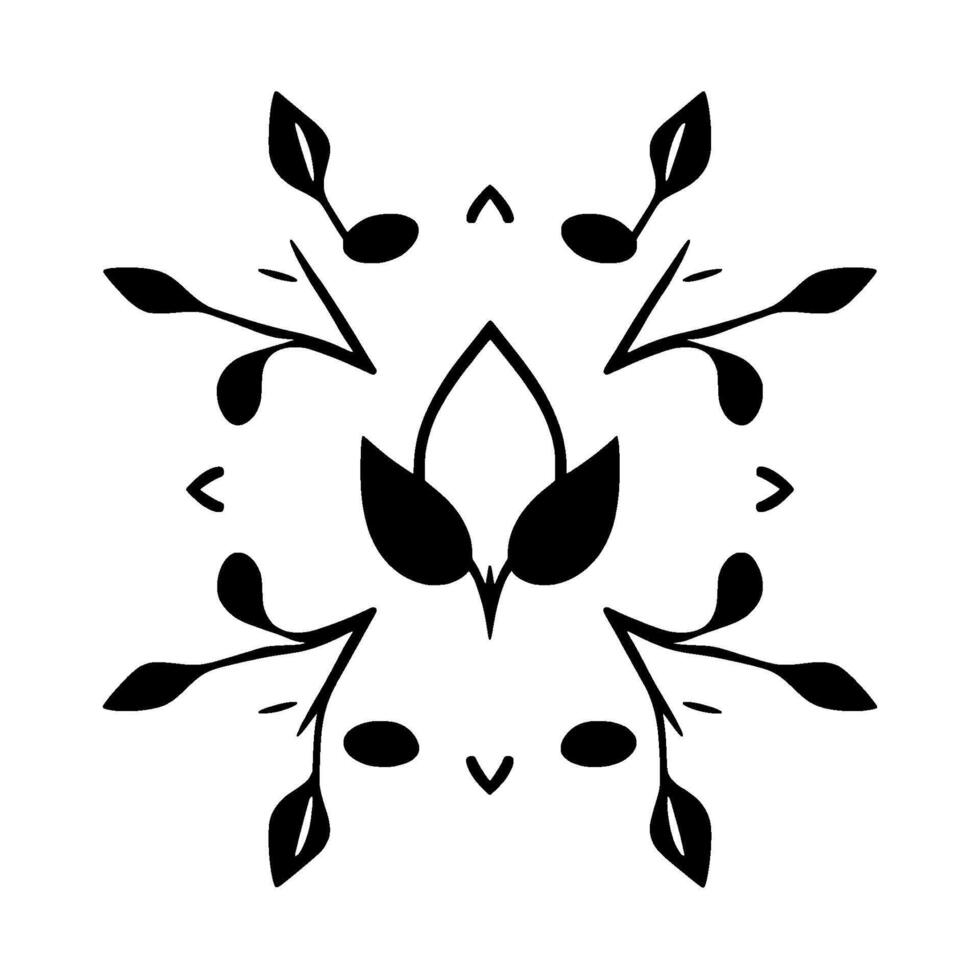 Symmetrical Black and White Floral Mandala with Leaves and a Central Focus vector