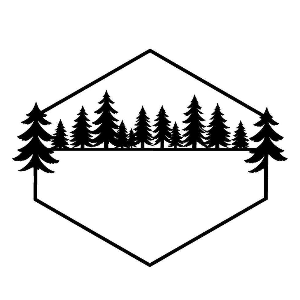 Black and White Geometric Forest Scene in a Hexagonal Frame Minimalist Nature vector