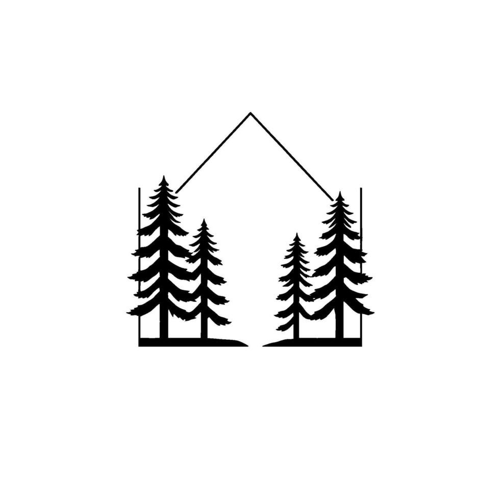 Geometric minimalist black and white featuring stylized pine trees within a simple angled frame, evoking nature. vector