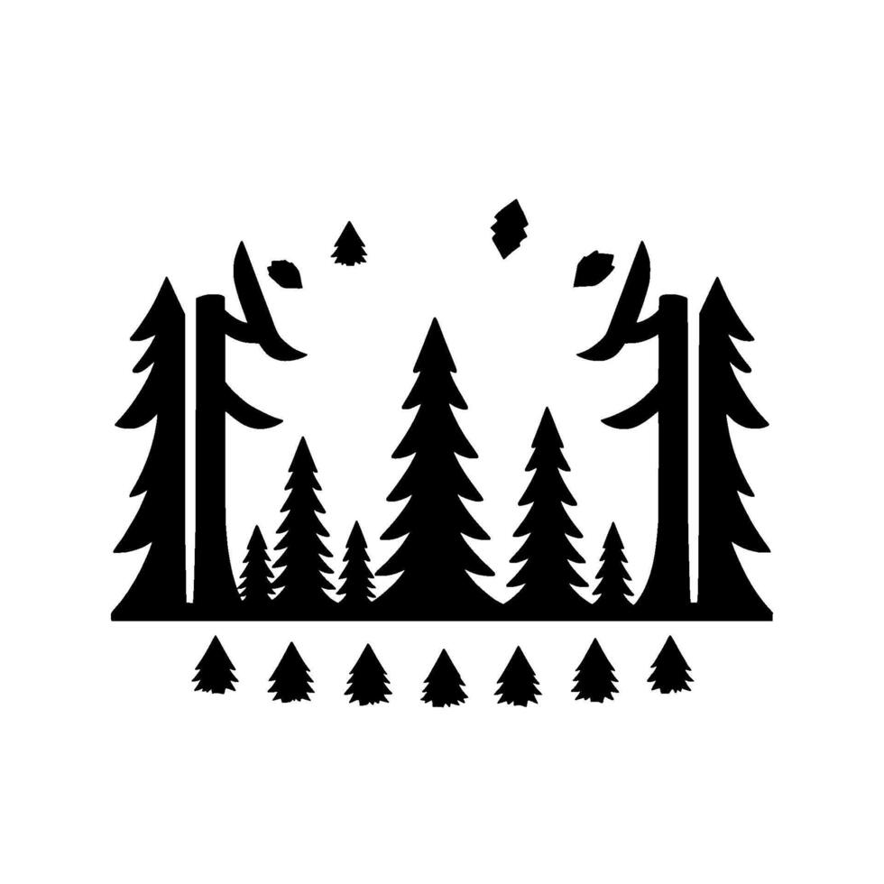 A Black Silhouette Illustration of a Pine Forest with Falling Leaves, Showcasing Natures Majesty and Simplicity. vector