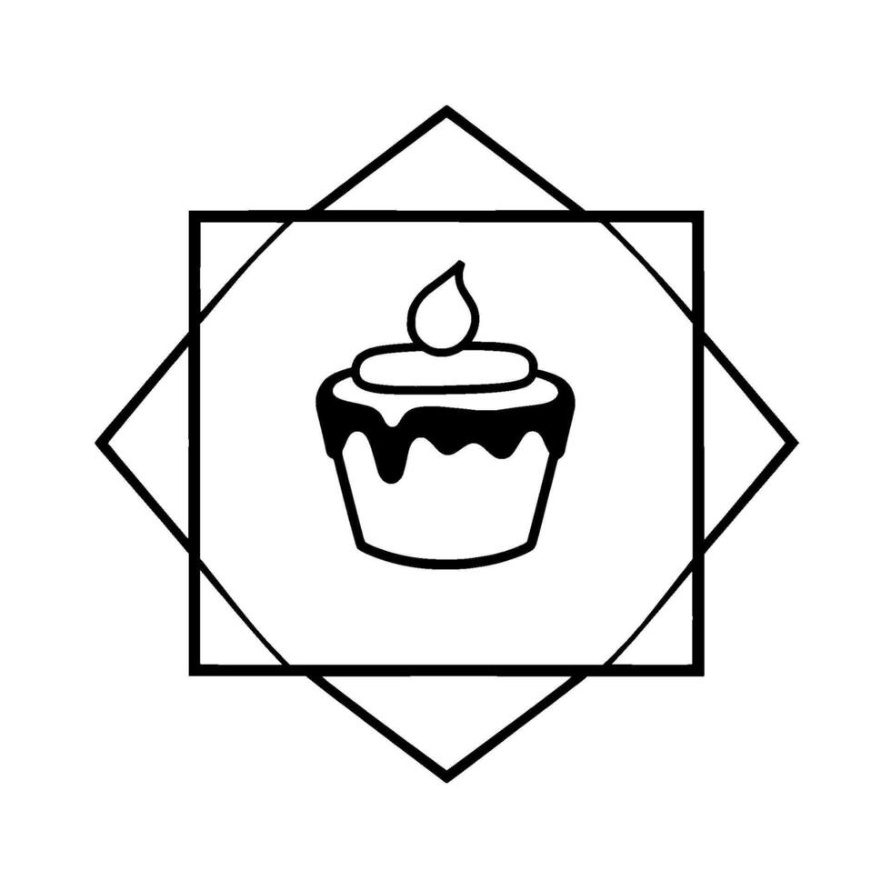 Minimalist Black and White Illustration of a Cupcake inside a Geometric Frame, Dessert . vector
