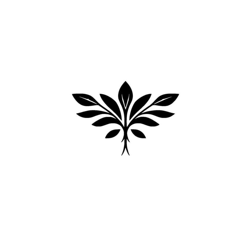 Simple Minimalist Black Leafy Stem on a White Backdrop, Suggesting Nature, Growth, and Harmony. vector