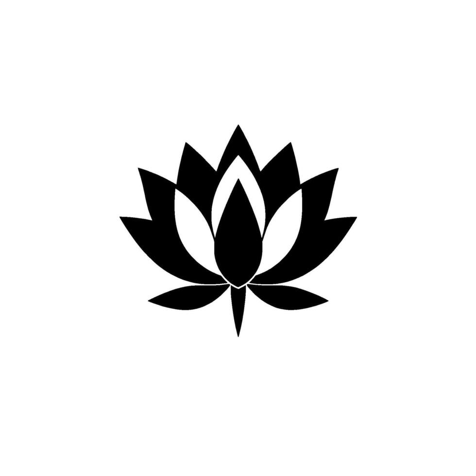 Minimalist Black Lotus Flower Silhouette on a White Background, Symbol of Purity, Enlightenment and Peace. vector