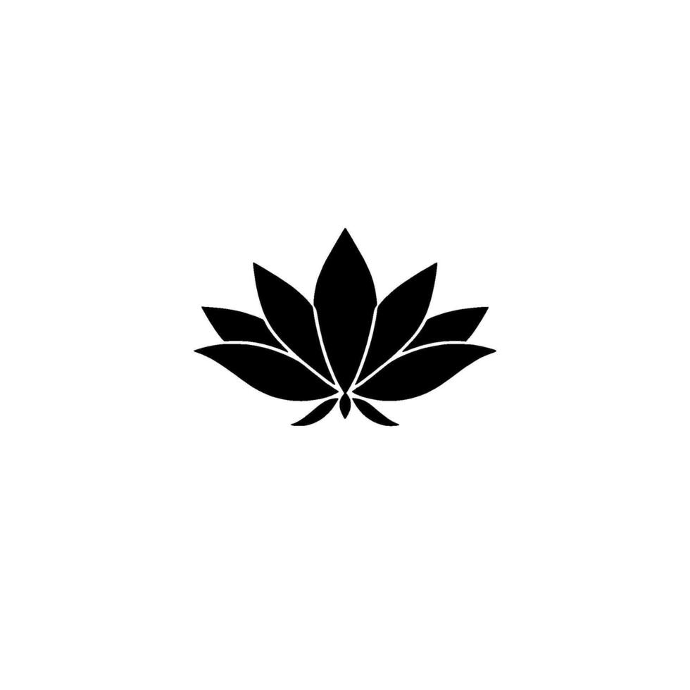 Minimalist black lotus flower centered on white background, featuring bold, petals radiating outward in a symmetrical . vector