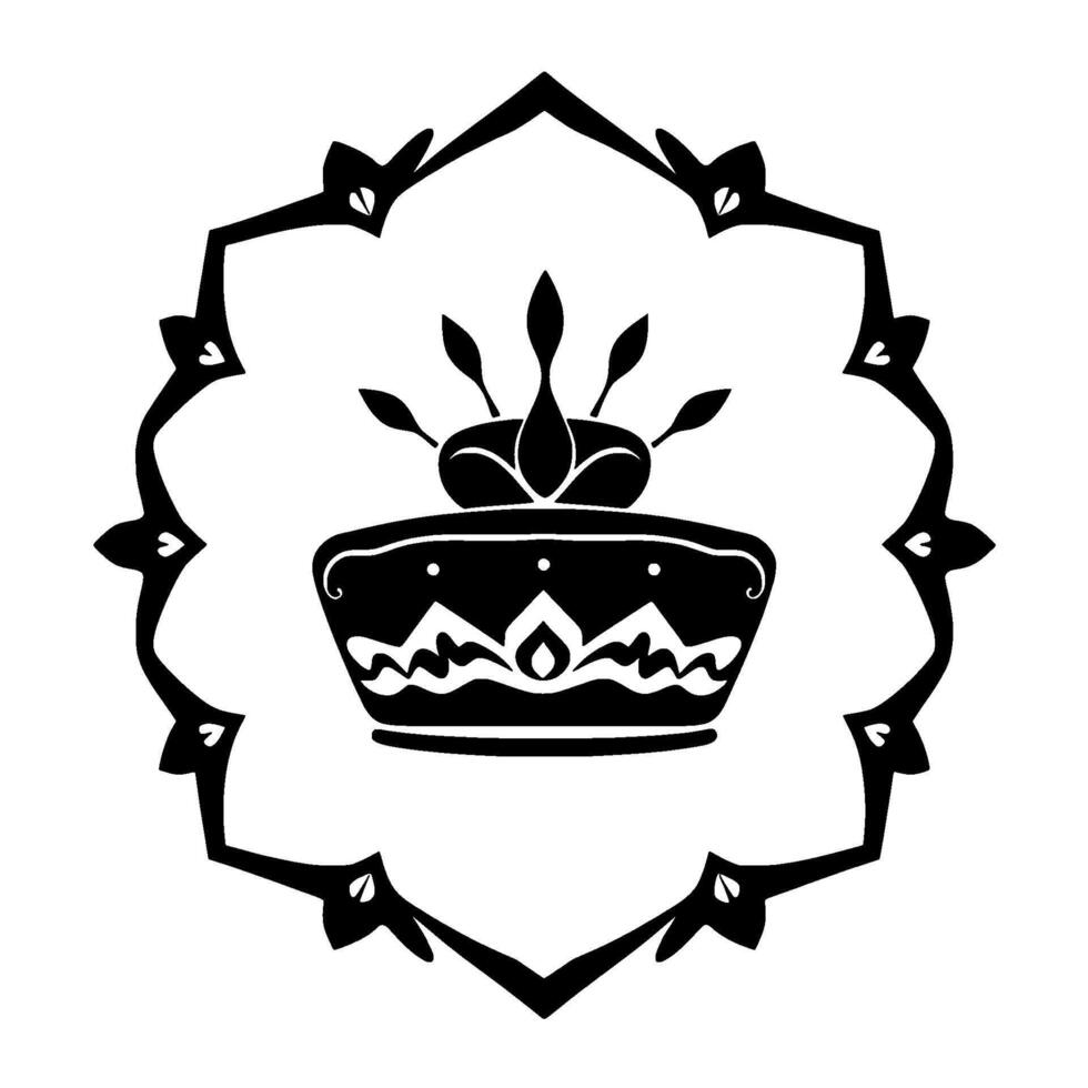Black and White Ornamental Crown , Centered within a Decorative Geometric Frame, Illustrating Royalty and Luxury. vector