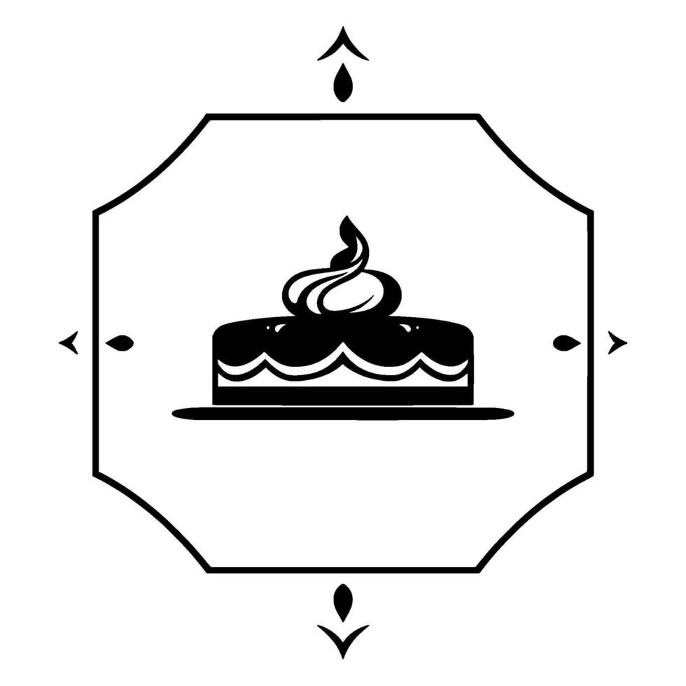 Elegant Black and White Cake Illustration Within Decorative Octagon Frame, Symbolic and Modern Composition. vector