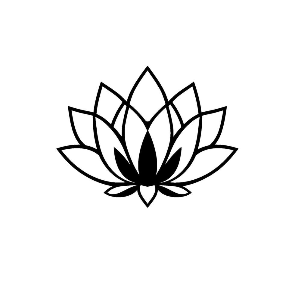 A Minimalist, Black and White Illustration of a Lotus Flower, Featuring Geometric Petals on White Background. vector