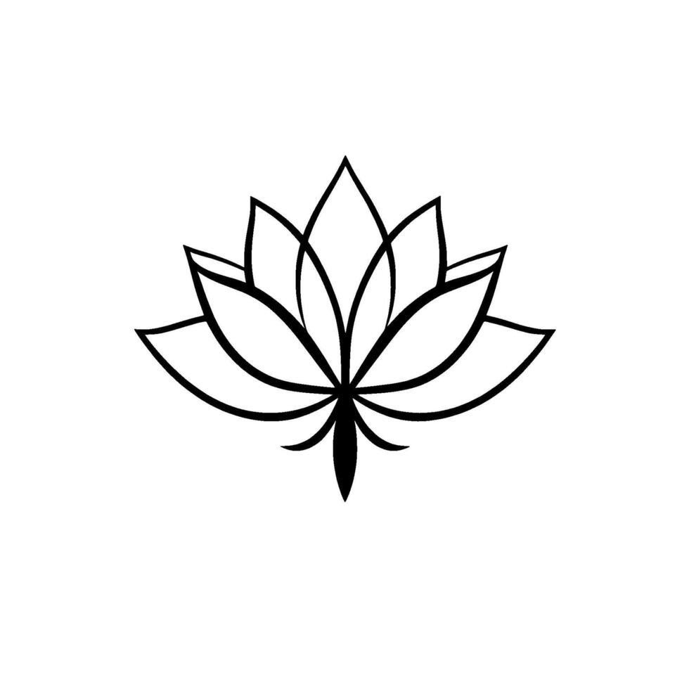 Minimalist Black and White Lotus Flower Outline Against a Pure White Background, Representing Purity and Serenity. vector