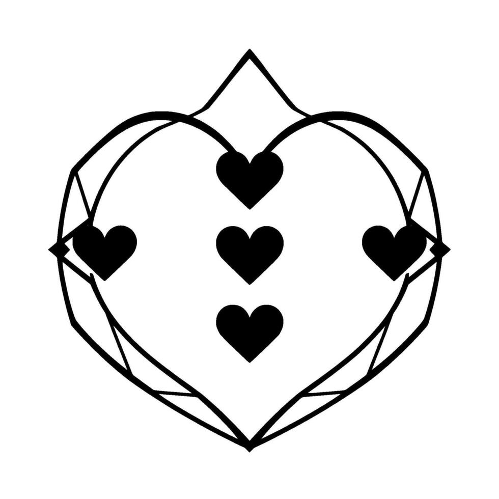 Geometric Abstract Composition Black Hearts within a Symmetrical Outline on White Background vector