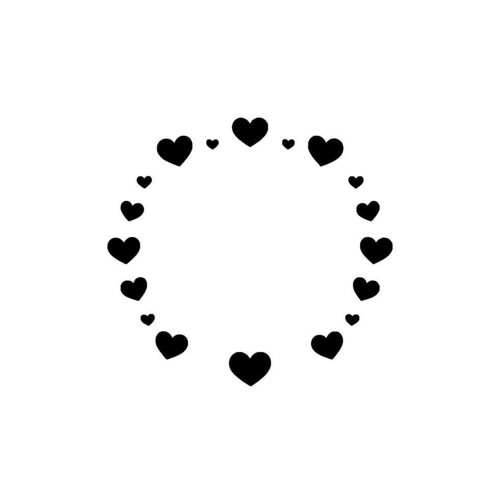 Minimalist illustration of a circle composed of black hearts, arranged on a white background, evoking a sense of simplicity and love. vector