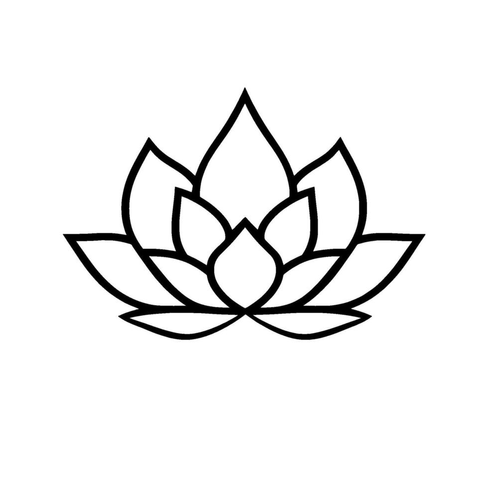 Minimalist Black and White Line Art A Stylized Lotus Flower Against a Pristine White Background, Symbolizing Purity, Enlightenment, and Serenity. vector