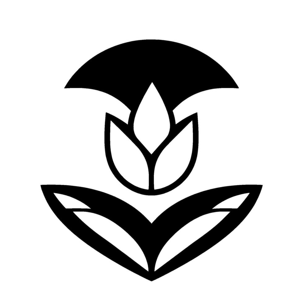 Abstract Monochrome Floral Featuring a Tuliplike Bloom with a Semicircle Canopy and OpenPetal Base on White Background. vector
