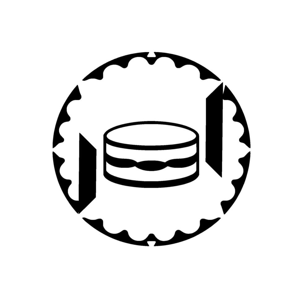 Abstract Black and White Composition A cylindrical object framed within a scallopededged circle, two rectangles. vector