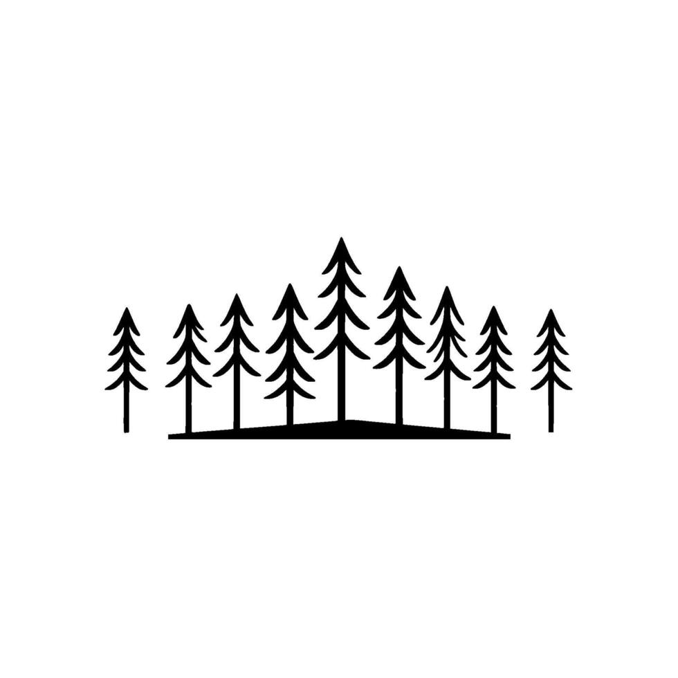 Minimalist Black and White Forest Silhouette Pine Trees on Horizon, Simple Illustration, Nature Inspired on White Backdrop. vector