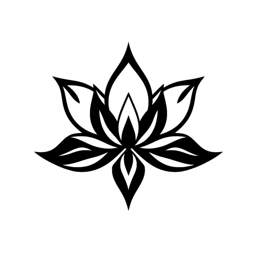 Symmetrical, Isolated Black and White Lotus Flower, , Symbolic of Purity, Enlightenment, and Serenity. vector