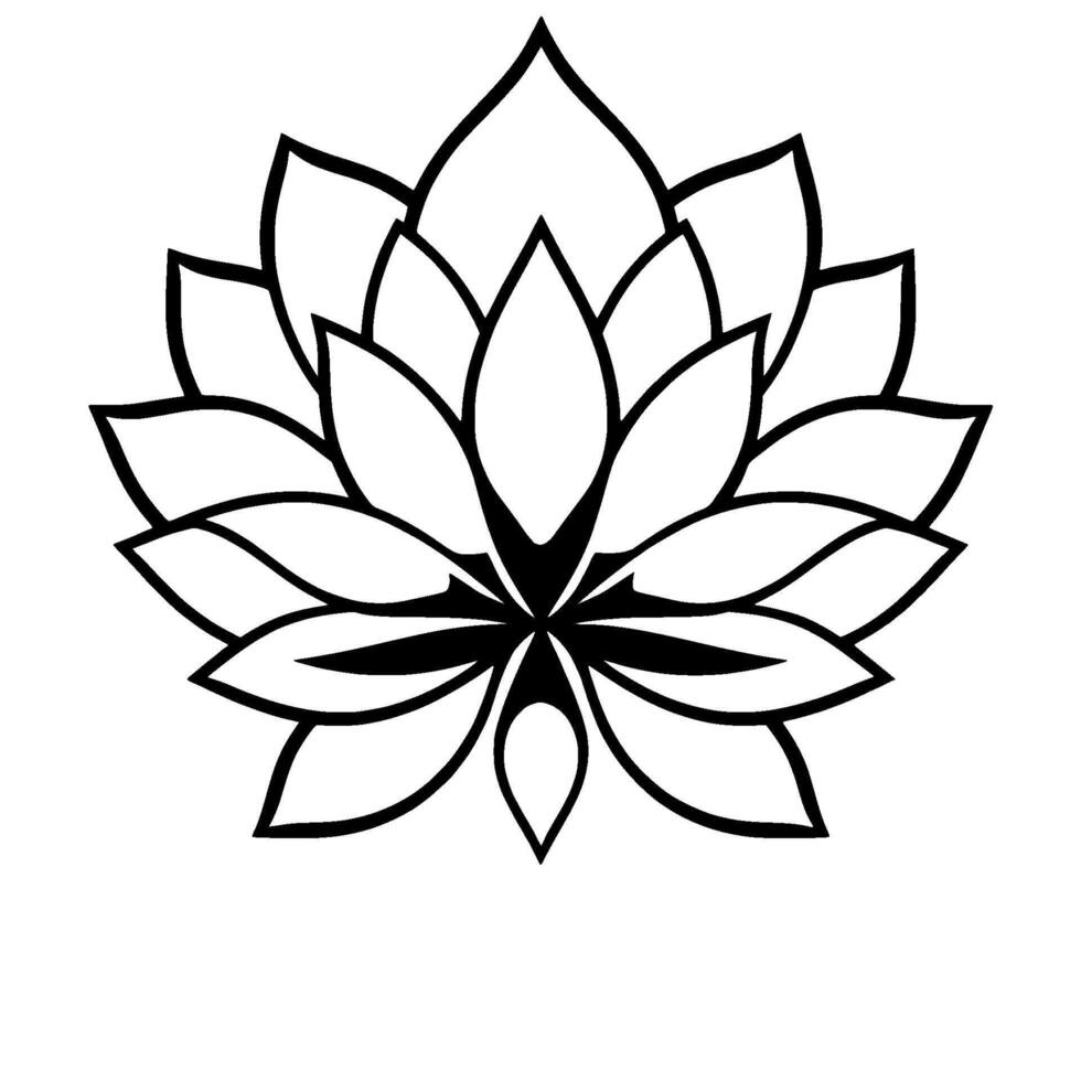 A symmetrical, stylized, highcontrast floral , featuring black outlines and white petal fill, with a clean, minimalist aesthetic. vector
